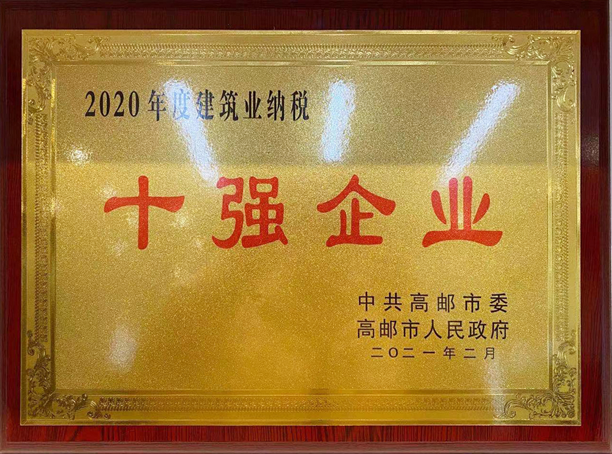 2020年度高邮市建筑业纳税十强
