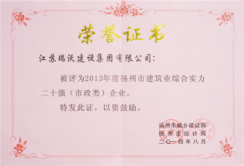 2013年扬州建筑业综合实力二十强